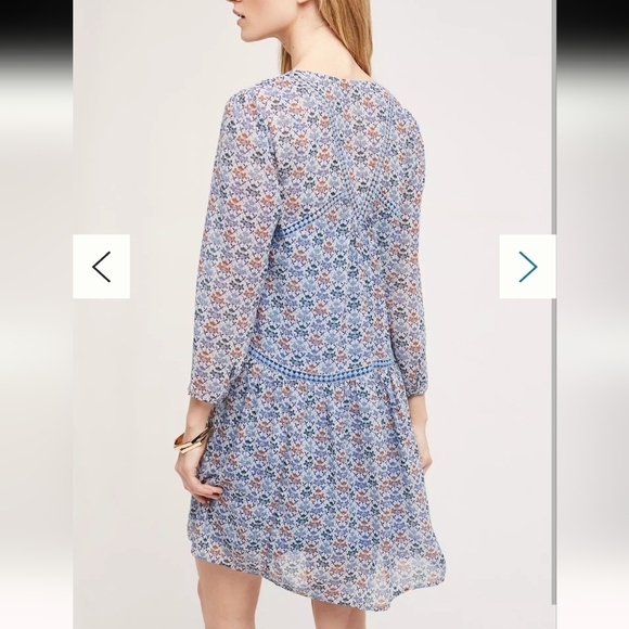 Anthropologie Holding Horses Blue Floral Dress Shell Size 10 - Picture 3 of 10